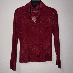 Bebe Lace Button-Down Blouse